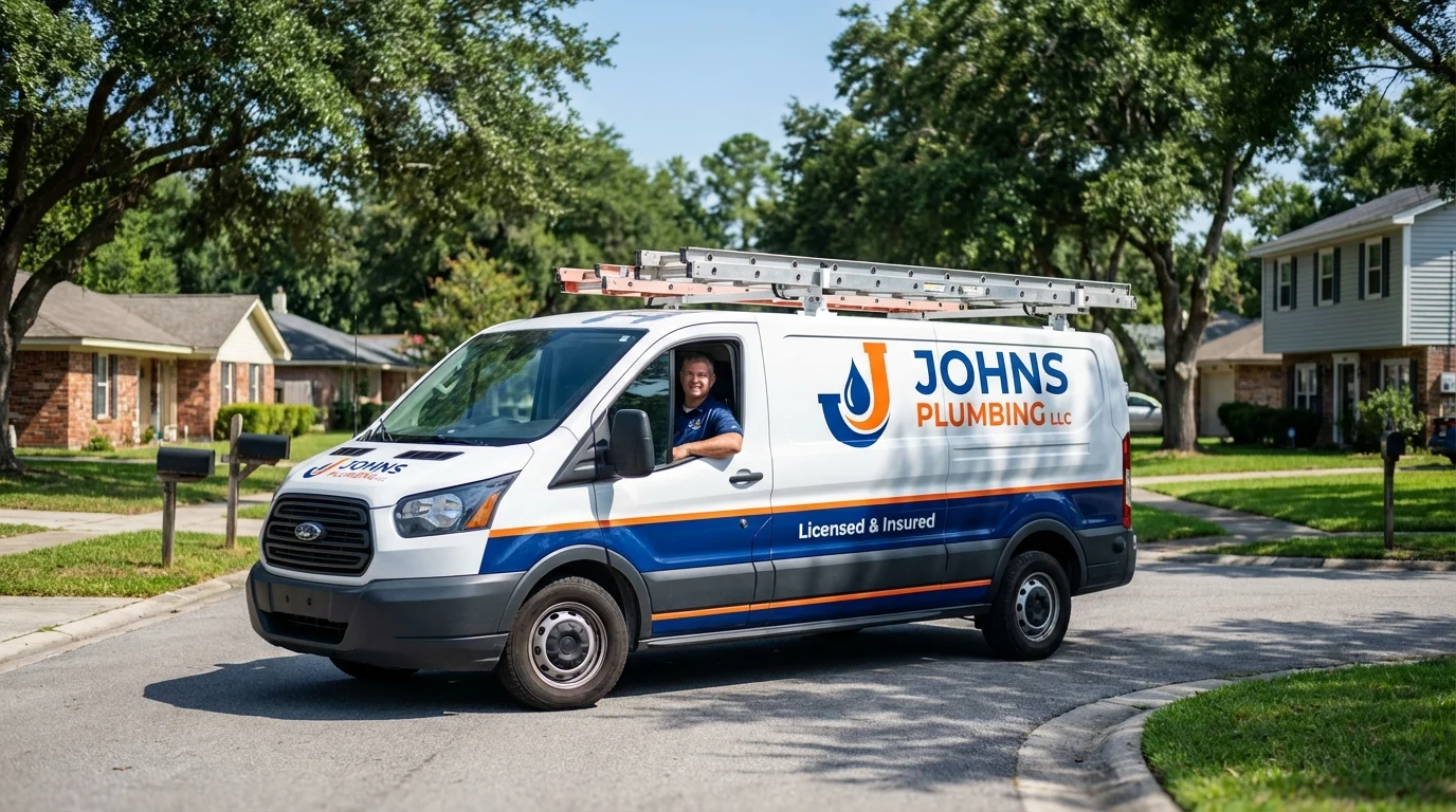 Johns Plumbing LLC service van in Grambling, LA