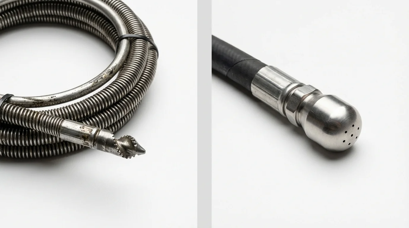 Drain snake cable and hydro jetting nozzle used for drain cleaning in Grambling, LA