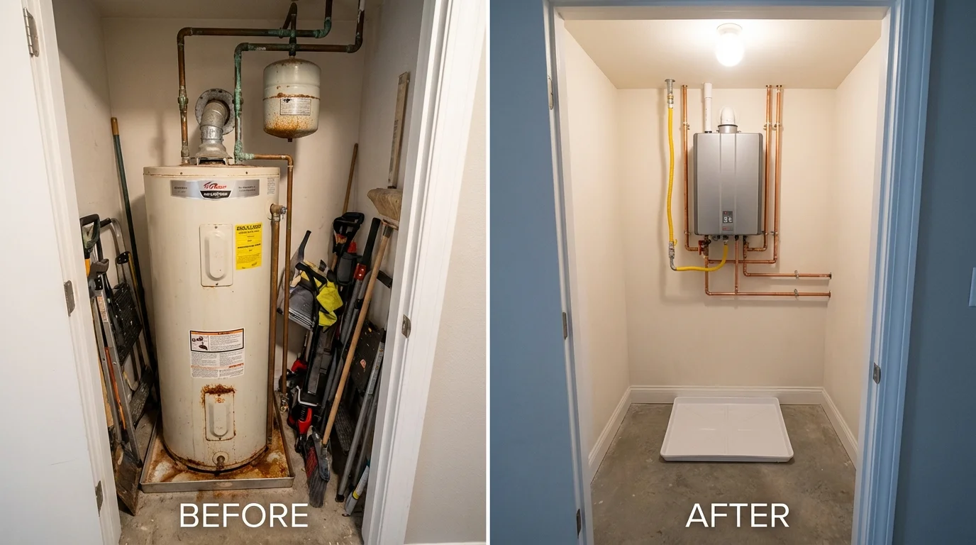 Tank water heater versus wall-mounted tankless unit comparison for Grambling, LA homeowners