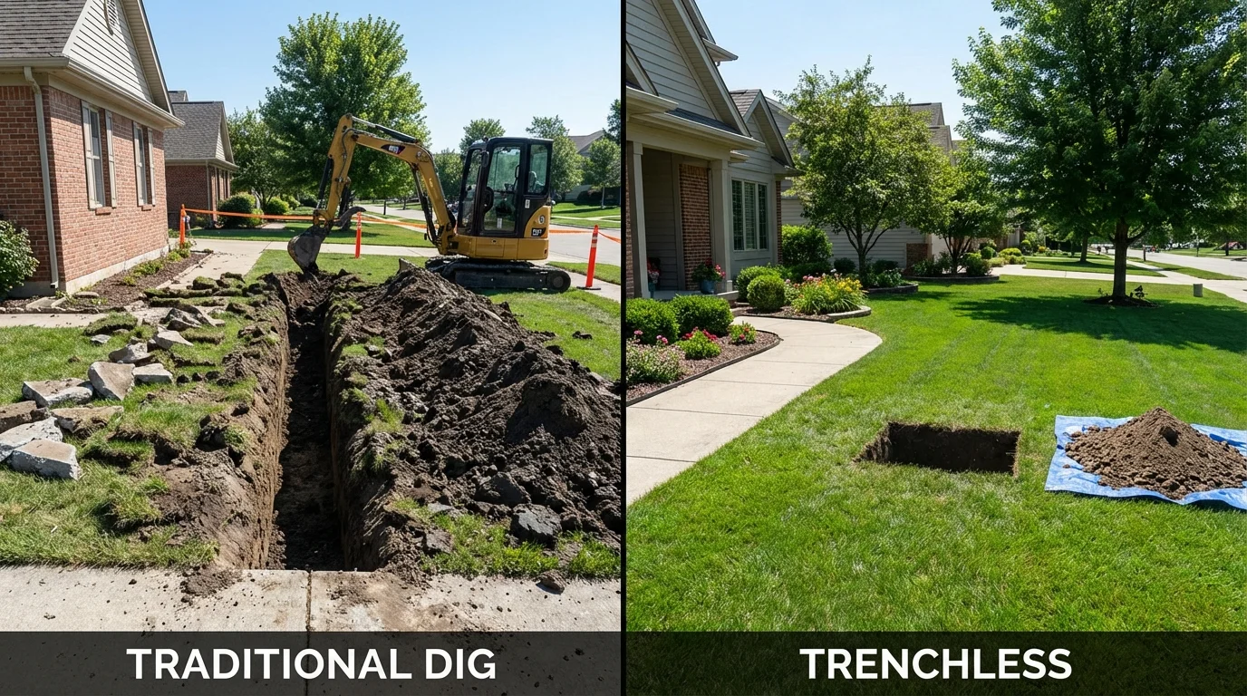 Trenchless sewer repair with minimal yard damage versus traditional excavation in Grambling, LA
